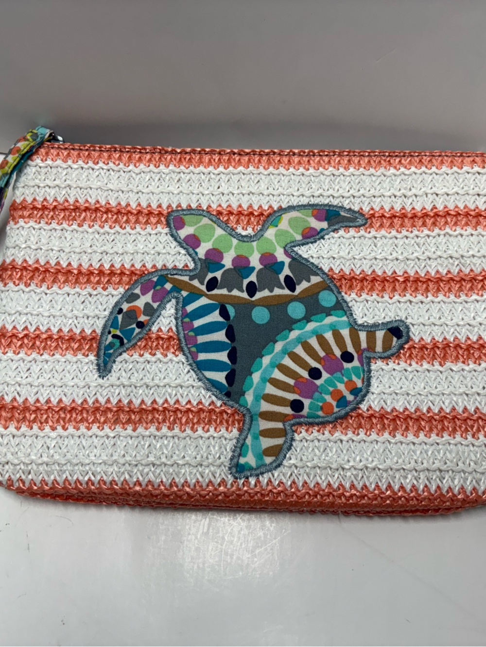 Vera Bradley Striped Straw Wristlet with Turtle Applique NWOT